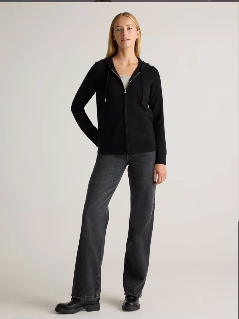 Quince Mongolian cashmere full zip hoodie and straight leg pants